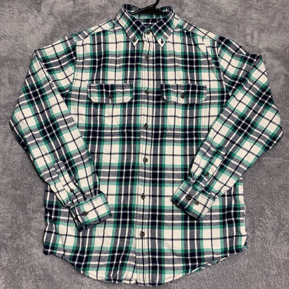 Faded Glory Men's Long Sleeve Flannel Button-Up Size Small (34-36)‎ Green White